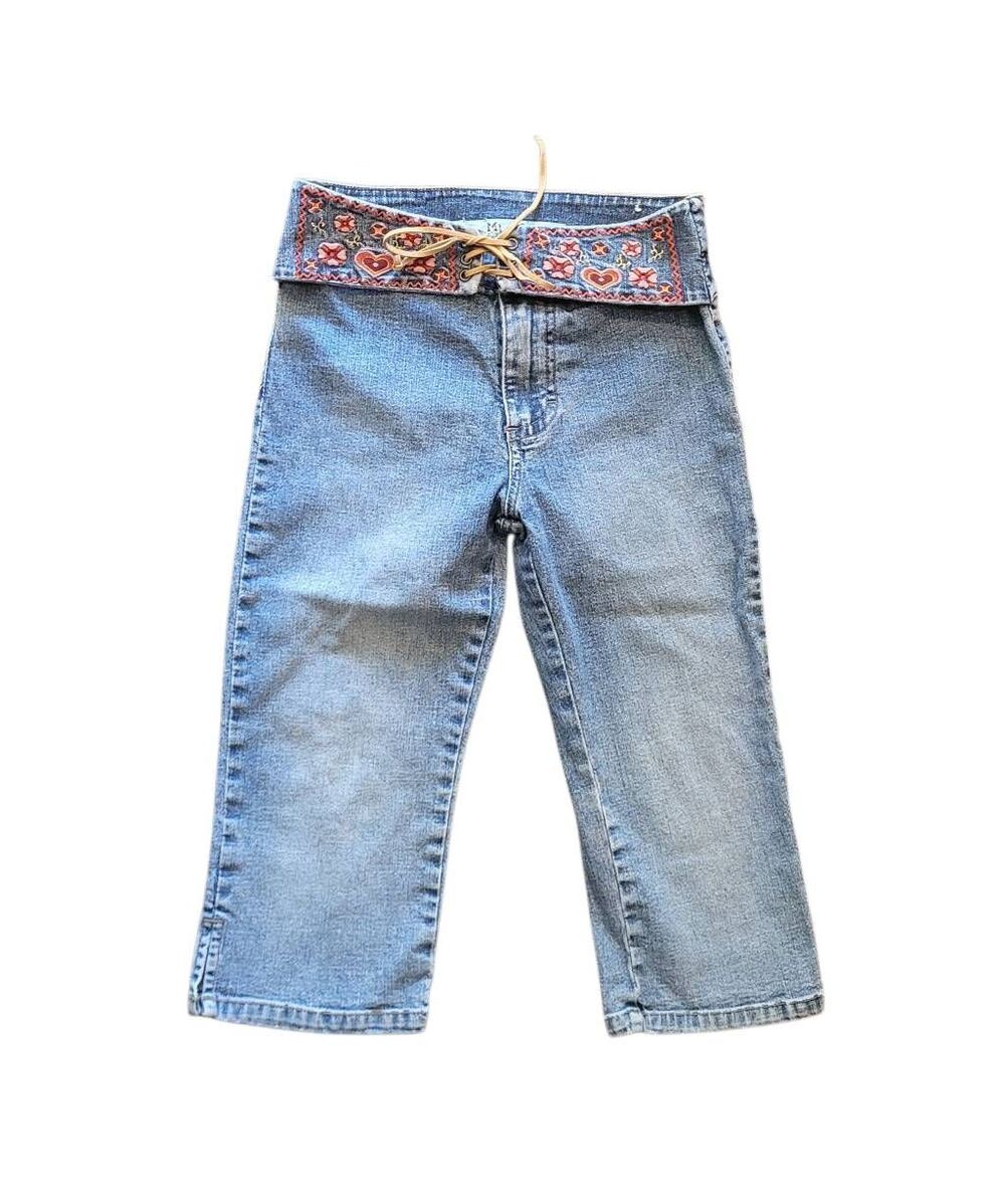 Vintage Y2K Mudd Capri Pants Girls 10 Embroidered Lace Up Belted